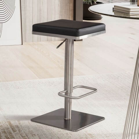 Barhocker >WL6.982< in Schwarz & Edelstahl - 37x82x37cm (BxHxT)
