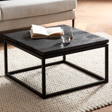 Couchtisch >WL6.986< in Mango Schwarz, Massivholz & Metall - 60x35x60cm (BxHxT)