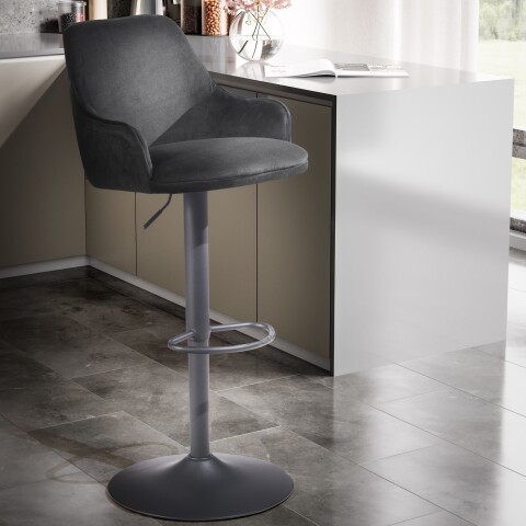 Barhocker >WL7.007< in Schwarz, Samt - 45x106x45cm (BxHxT)