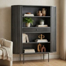 Bücherregal >WL7.013< in Mango Schwarz, Massivholz - 105x122x40cm (BxHxT)