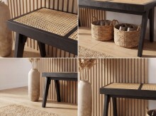 Sitzbank >WL7.015< in Akazie Schwarz & Wiener Geflecht - 120x48x38 (BxHxT)
