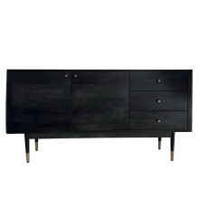 Sideboard >WL7.021< in Akazie Schwarz, Massivholz - 160x81x42cm (BxHxT)