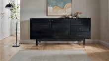 Sideboard >WL7.021< in Akazie Schwarz, Massivholz - 160x81x42cm (BxHxT)
