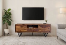 Lowboard >WL7.023< in Sheesham, Massivholz & MEtall - 160x56x35cm (BxHxT)