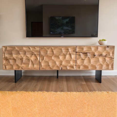 Lowboard >WL7.024< in Akazie, Massivholz & Metall - 160x56x37cm (BxHxT)