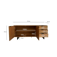 Sideboard >WL7.026< in Akazie / Steinoptik - 175x76x40 (BxHxT)