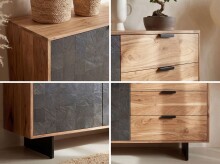 Sideboard >WL7.026< in Akazie / Steinoptik - 175x76x40 (BxHxT)