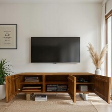 Lowboard >WL7.028< in Akazie, Massivholz & Edelstahl - 160x56x46cm (BxHxT)