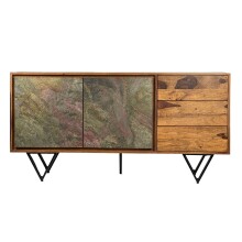 Sideboard >WL7.032< in Sheesham & Steinoptik, Massivholz - 150x55x40cm (BxHxT)