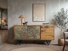 Sideboard >WL7.032< in Sheesham & Steinoptik, Massivholz - 150x55x40cm (BxHxT)
