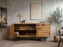 Sideboard >WL7.032< in Sheesham & Steinoptik, Massivholz - 150x55x40cm (BxHxT)