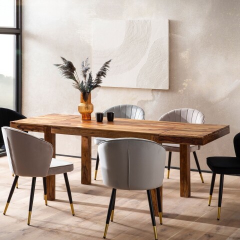 Kulissen-Esstisch >WL7.043< in Sheesham, Massivholz - 120/200x76x80cm (BxHxT)