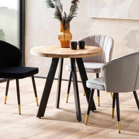 Esstisch >WL7.055< in Mango / schwarz, Massivholz & Metall - 75x80cm (HxD)
