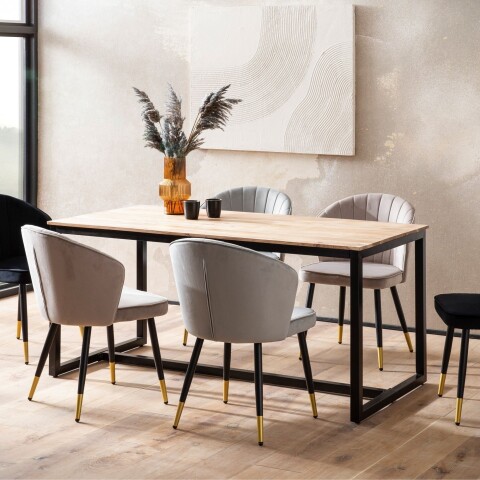 Esstisch >WL7.058< in Akazie / schwarz, Massivholz & Metall - 120x76x60 (BxHxT)