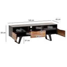 Lowboard >WL7.056< in Akazie / Schwarz, Massivholz & Metall - 140x50x40 (BxHxT)