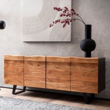 Sideboard >WL7.057< in Akazie / Schwarz, Massivholz...