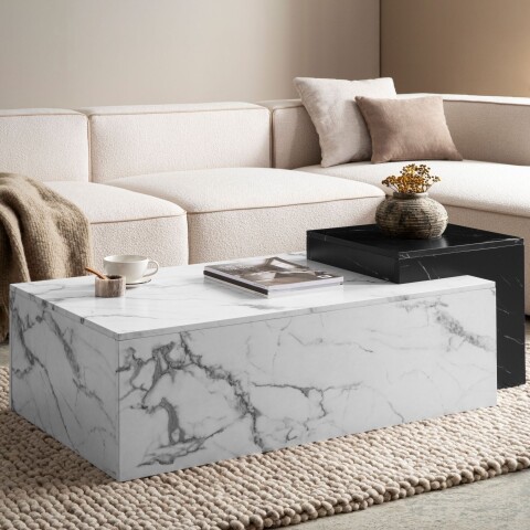 Couchtisch >WL7.143< in Marmor-Optik Weiß / schwarz - 120x40x60 (BxHxT)