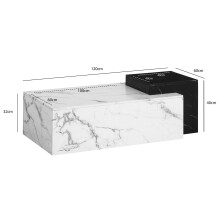 Couchtisch >WL7.143< in Marmor-Optik Weiß / schwarz - 120x40x60 (BxHxT)