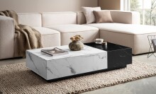 Couchtisch >WL7.144< in Marmor-Optik Weiß / schwarz - 120x28x60 (BxHxT)