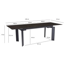 Kulissen-Esstisch >WL7.152< in Keramik Schwarz - 180/240x77x95 (BxHxT)