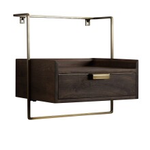 Nachtkonsole >WL7.159< hängend, Mango / gold, Massivholz & Metall - 44x45x35cm (BxHxT)