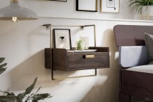 Nachtkonsole >WL7.159< hängend, Mango / gold, Massivholz & Metall - 44x45x35cm (BxHxT)