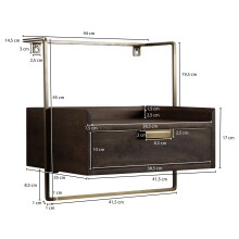 Nachtkonsole >WL7.159< hängend, Mango / gold, Massivholz & Metall - 44x45x35cm (BxHxT)