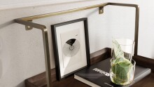 Nachtkonsole >WL7.159< hängend, Mango / gold, Massivholz & Metall - 44x45x35cm (BxHxT)