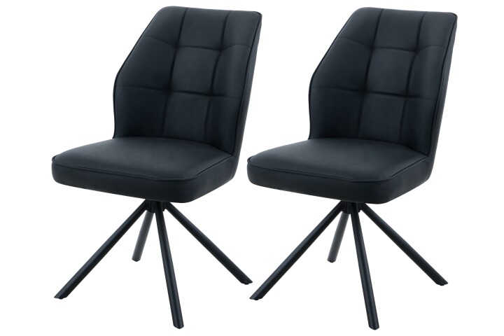 Esszimmerstuhl >BRAGA S< (2er-Set) drehbar, Leder Schwarz - 51x90x68 (BxHxT)