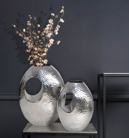 Dekovase >WL7.189< (2-teilig) in Silber, Aluminium - 29x39x17cm (BxHxT)
