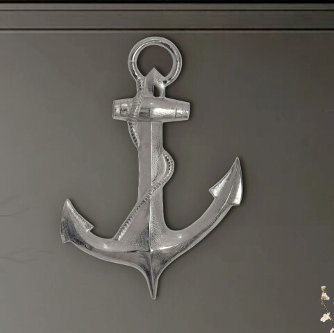 Hängedekoration >Anker< in Silber, Aluminium - 47x70x4cm (BxHxT)