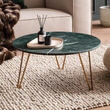 Couchtisch >WL7.211< in Grün / Gold, Baroda Marmor & Metall - 35x70cm (HxD)