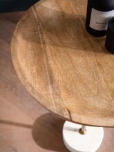 Beistelltisch >WL7.217< in Mango, Massivholz & Marmor  - 55x40cm (HxD)