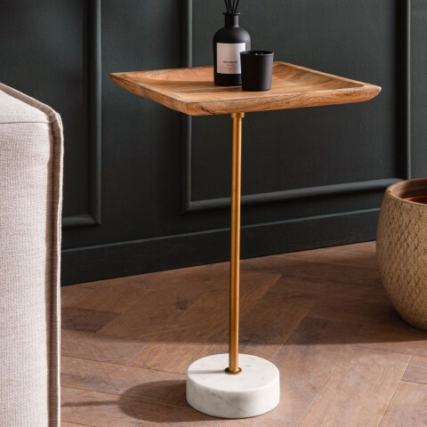 Beistelltisch >WL7.218< in Mango, Massivholz & Marmor - 35x55x35cm (BxHxT)