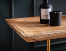 Beistelltisch >WL7.218< in Mango, Massivholz & Marmor - 35x55x35cm (BxHxT)