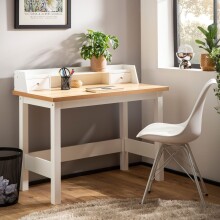 Schreibtisch >WL7.221< in Weiß & Eichefarben, Holzwerkstoff - 106x90x53 (BxHxT)