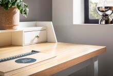 Schreibtisch >WL7.221< in Weiß & Eichefarben, Holzwerkstoff - 106x90x53 (BxHxT)