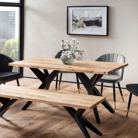 Esstisch >WL7.224< in Akazie, Massivholz & Metall - 160x80x76cm (LxBxH)