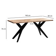 Esstisch >WL7.224< in Akazie, Massivholz & Metall - 160x80x76cm (LxBxH)