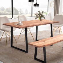 Esstisch >WL7.241< in Akazie, Massivholz & Metall - 120x60x76cm (LxBxH)