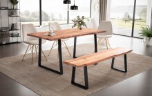 Esstisch >WL7.241< in Akazie, Massivholz & Metall - 120x60x76cm (LxBxH)