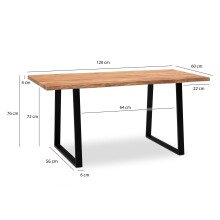 Esstisch >WL7.241< in Akazie, Massivholz & Metall - 120x60x76cm (LxBxH)