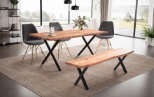 Esstisch >WL7.251< in Akazie, Massivholz & Metall - 120x60x76cm (LxBxH)