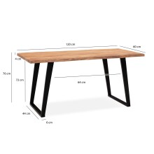 Esstisch >WL7.256< in Akazie, Massivholz & MEtall - 120x60x76cm (LxBxH)