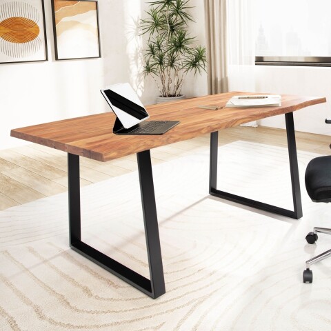 Schreibtisch >WL7.261< in Akazie / schwarz - 120x60x76 (LxBxH)