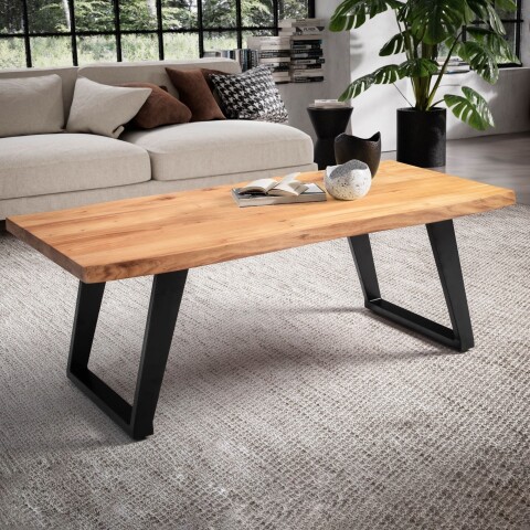 Couchtisch >WL7.284< in Akazie, Massivholz & Metall - 120x46x60cm (BxHxT)