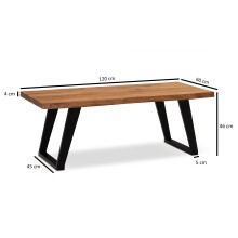 Couchtisch >WL7.284< in Akazie, Massivholz & Metall - 120x46x60cm (BxHxT)