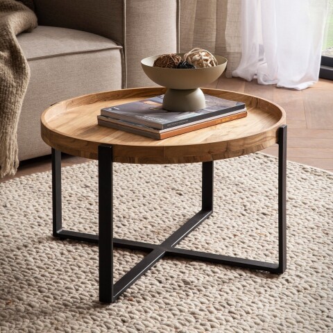 Couchtisch >WL7.311< in Akazie, Massivholz & Metall - 35x60cm (HxD)