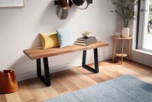 Sitzbank >WL7.285< in Akazie / Schwarz, Massivholz & Metall - 120x46x40 (BxHxT)