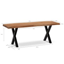 Sitzbank >WL7.287< in Akazie / Schwarz, Massivholz & Metall - 120x46x40 (BxHxT)